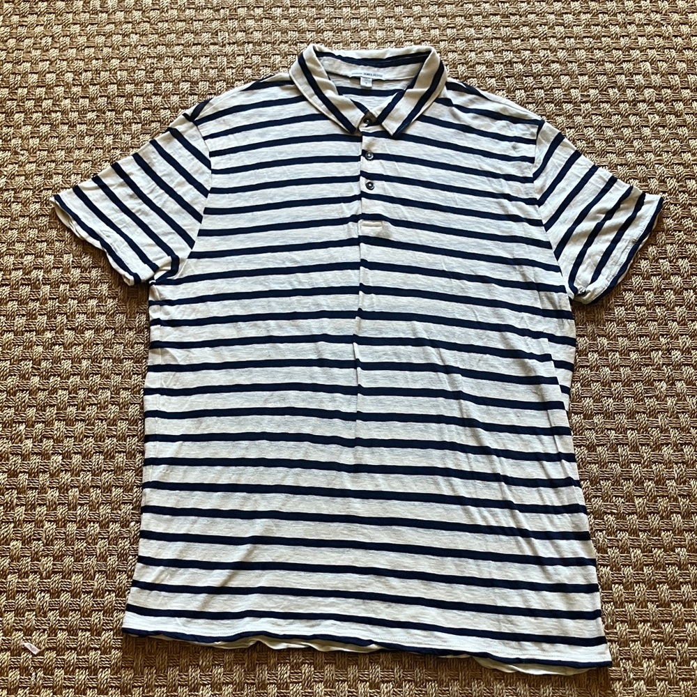 James Perse Navy and White Striped Polo Shirt